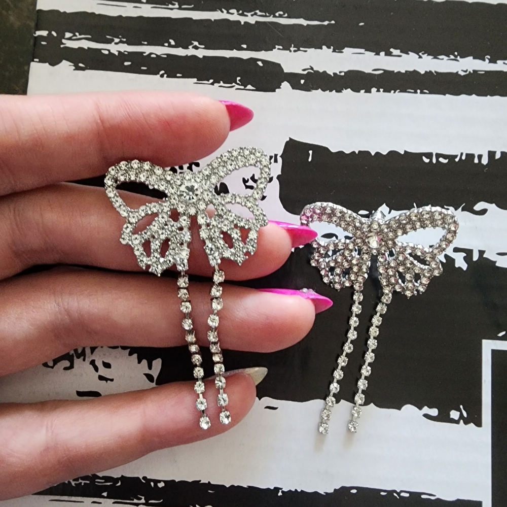 Zara silver rhinestone bow earrings